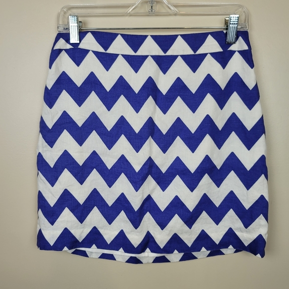 Kate Spade Blue/White Chevron Linen Skirt size 6 - Picture 1 of 7